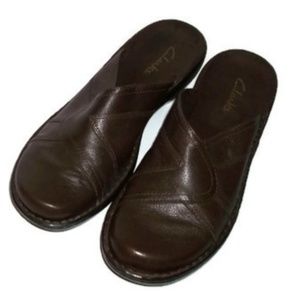 Clarks Brown Leather Mules Slip-On Shoes-Sz 6.5 M